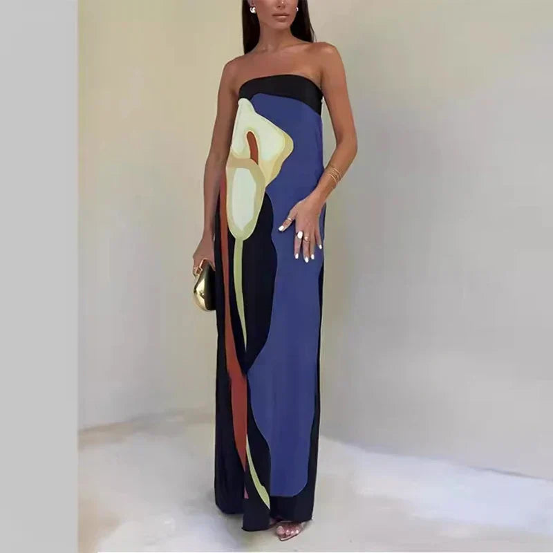 Strapless Floral Print Maxi Dress