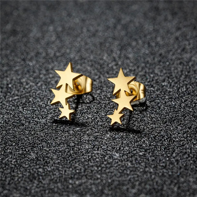 Celestial Triple Star Stud Earrings