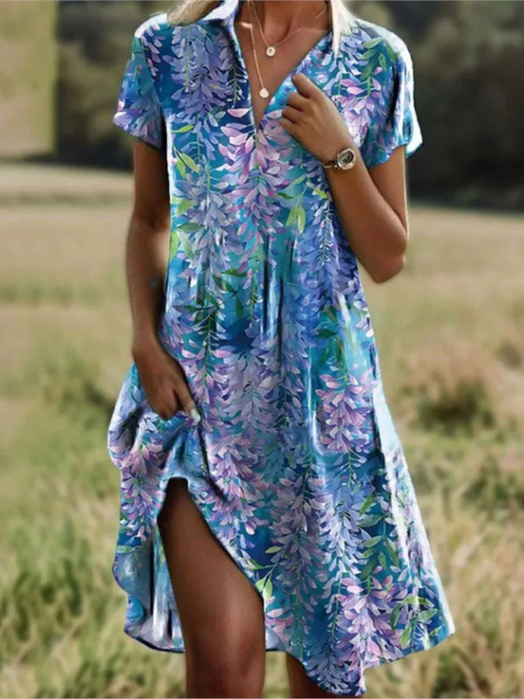 Button Front Floral Midi Dress