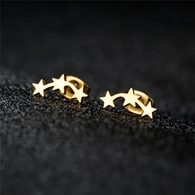Celestial Triple Star Stud Earrings
