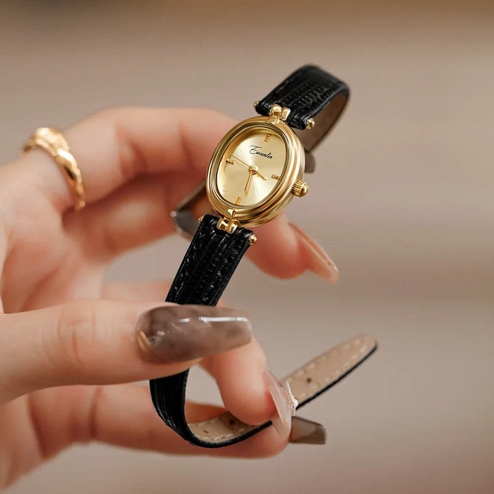 Black Strap Gold Oval Watch