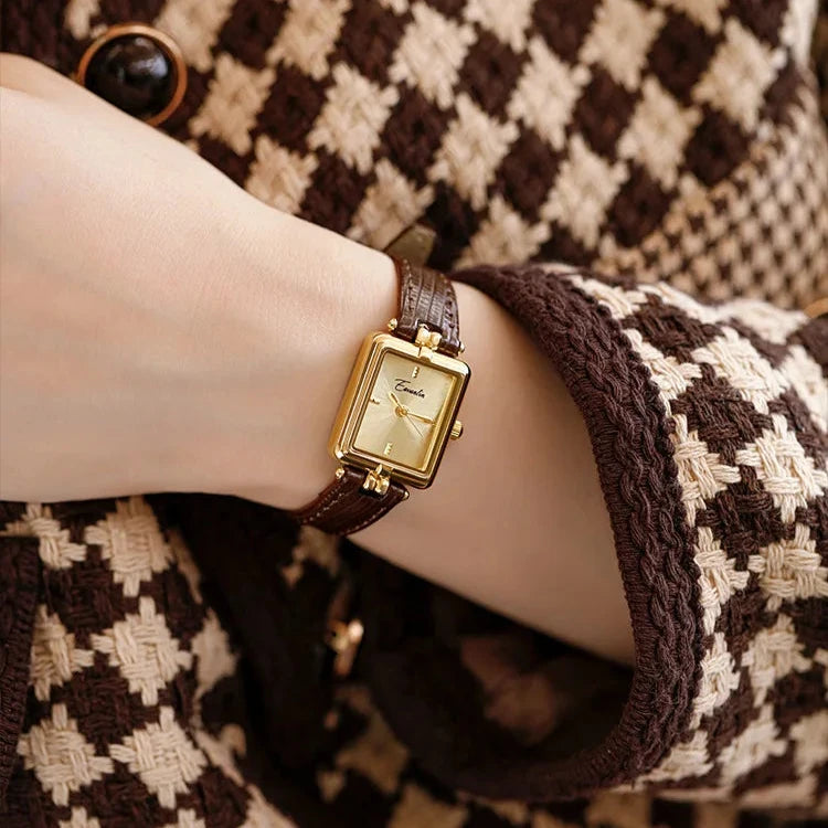 Black Strap Gold Oval Watch