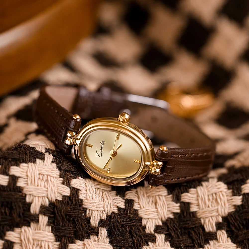 Black Strap Gold Oval Watch