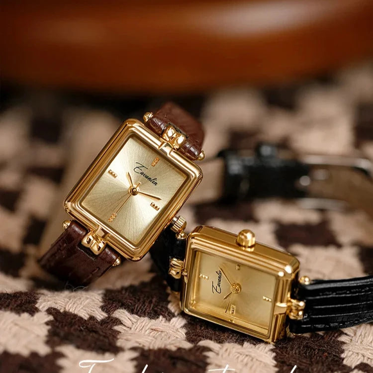 Black Strap Gold Oval Watch