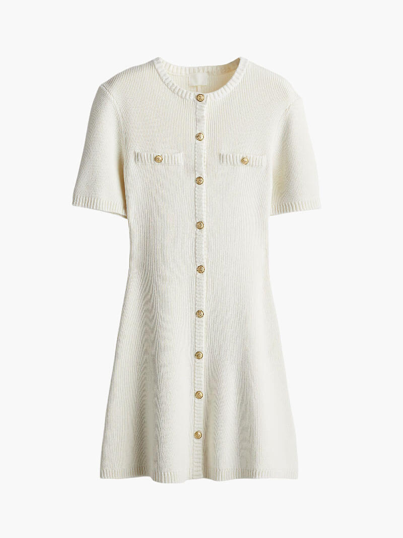 Ribbed Gold Button Mini Dress