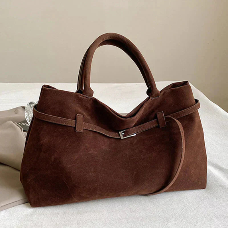 Structured Vegan Suede Shoulder Bag