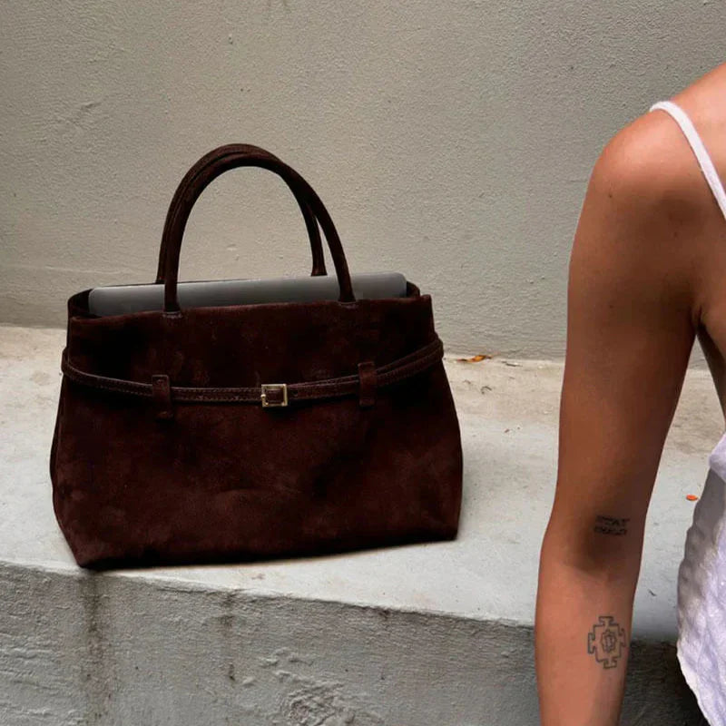 Structured Vegan Suede Shoulder Bag