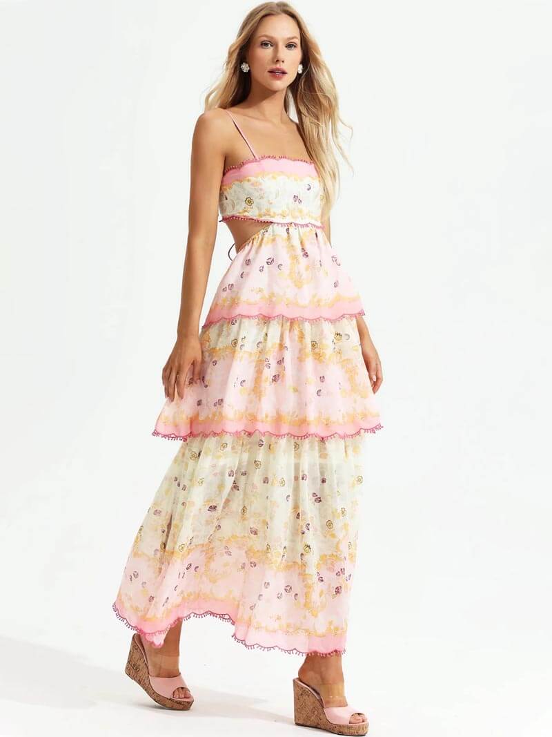 Embroidered Ruffled Maxi Dress
