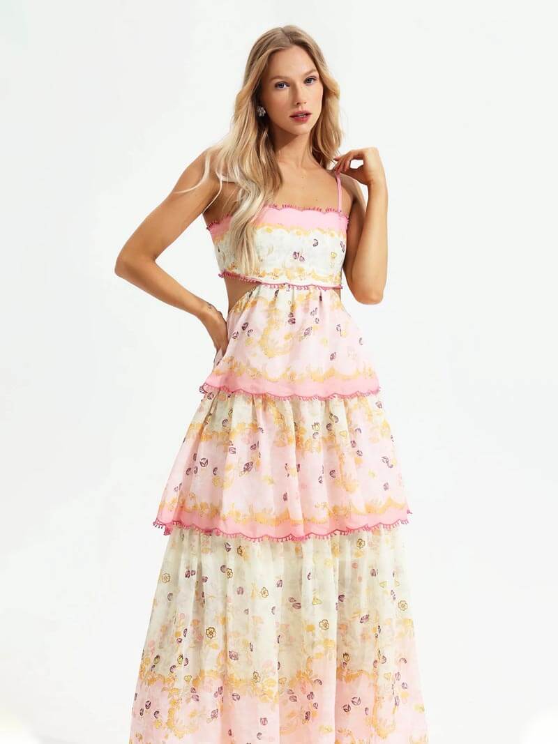 Embroidered Ruffled Maxi Dress