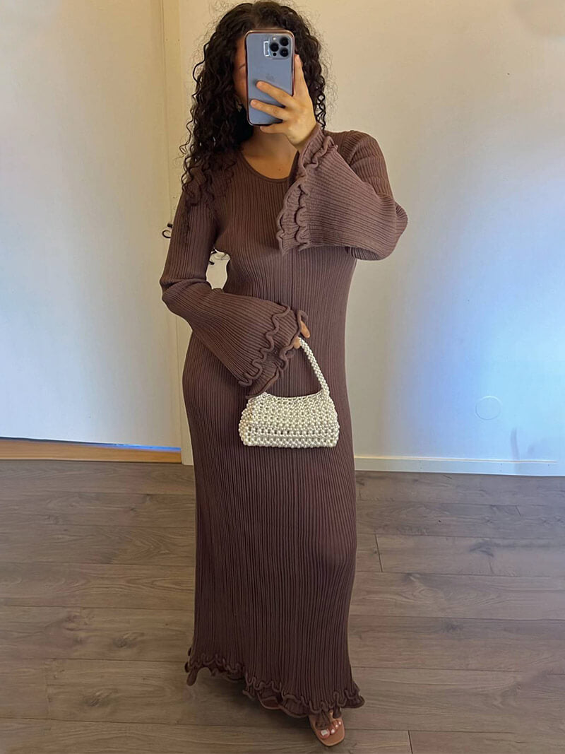 Ribbed Knit Flared Maxi Dress