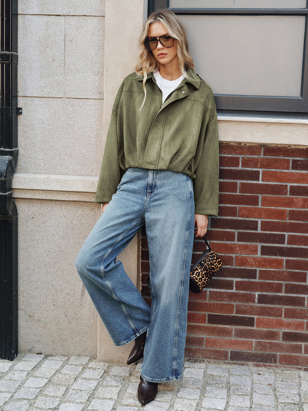 Green Faux Suede Cropped Jacket