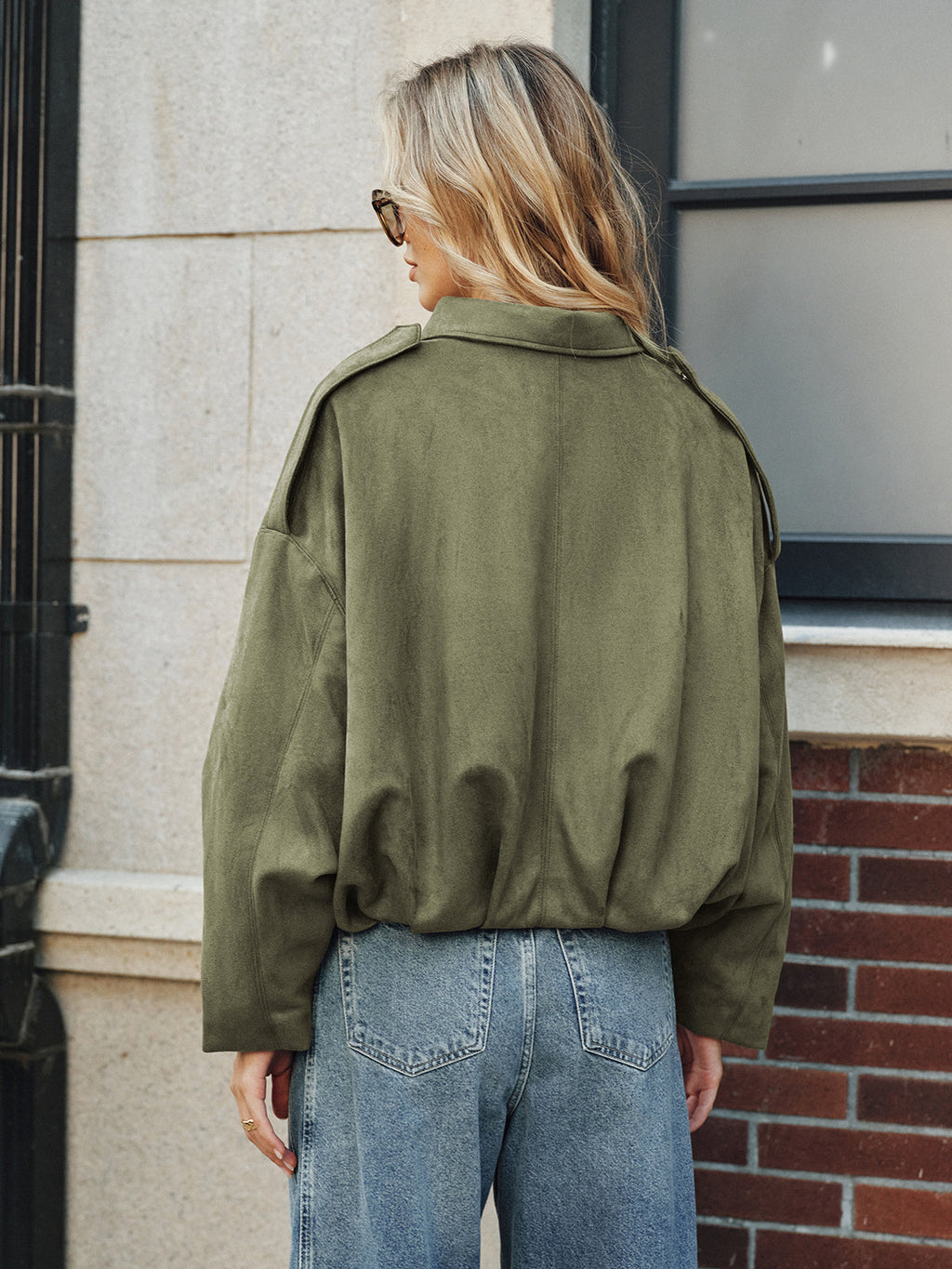 Green Faux Suede Cropped Jacket