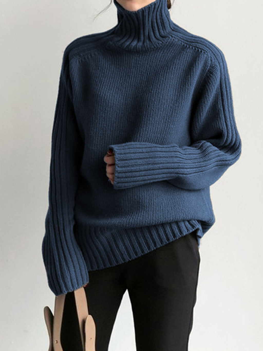 Ribbed Knit Turtleneck Sweater
