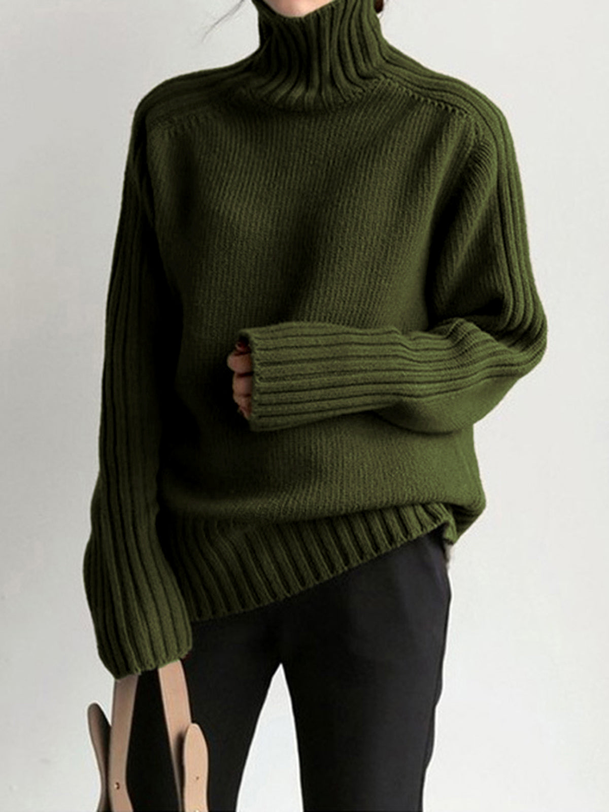 Ribbed Knit Turtleneck Sweater
