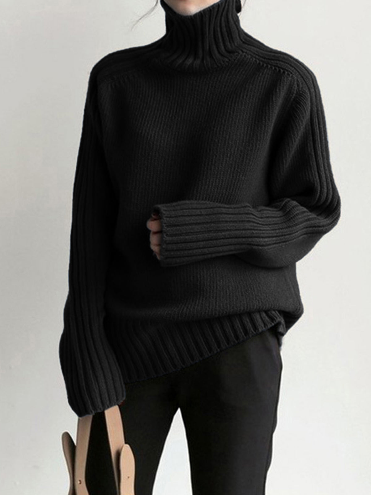 Ribbed Knit Turtleneck Sweater