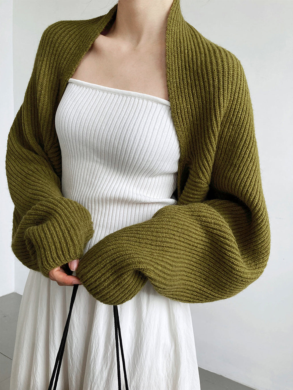Open-Front Cropped Knit Sweater