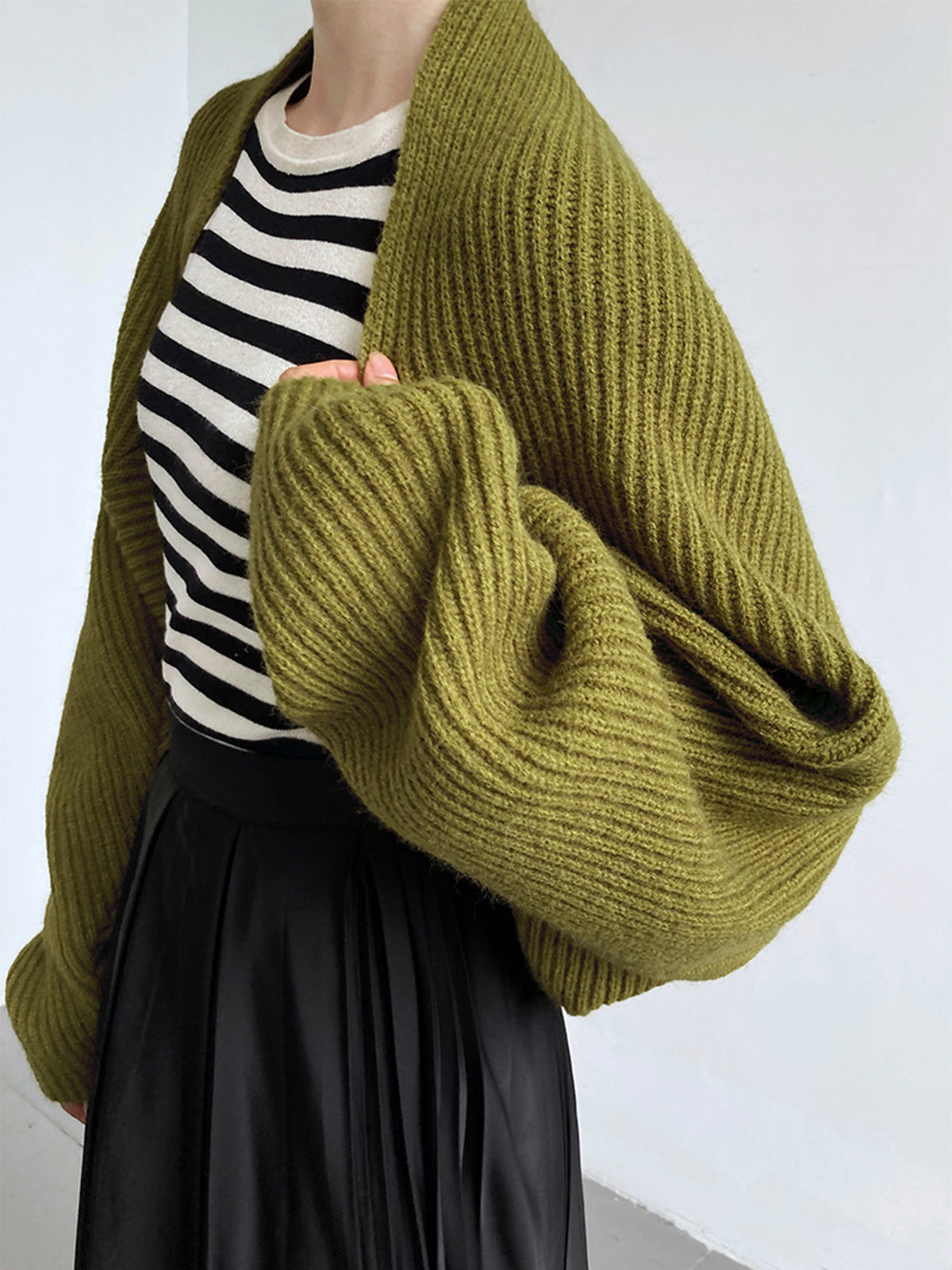 Open-Front Cropped Knit Sweater