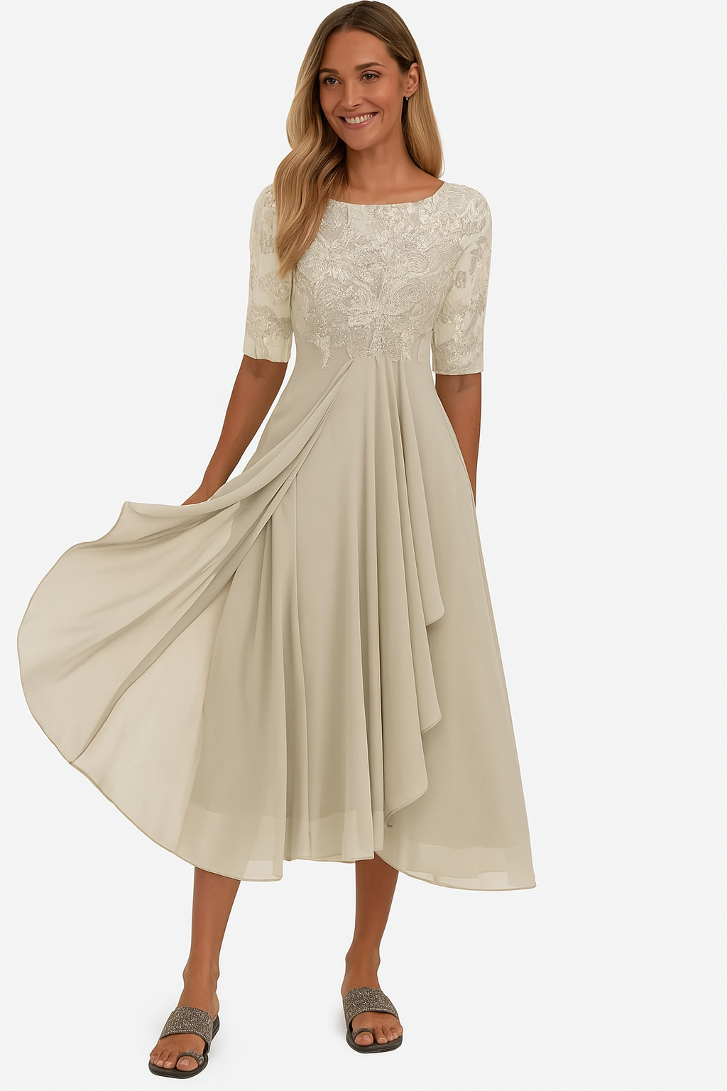 A-Line Lace Midi Dress