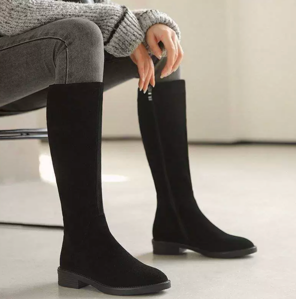 Fitted Low Heel Knee High Boots