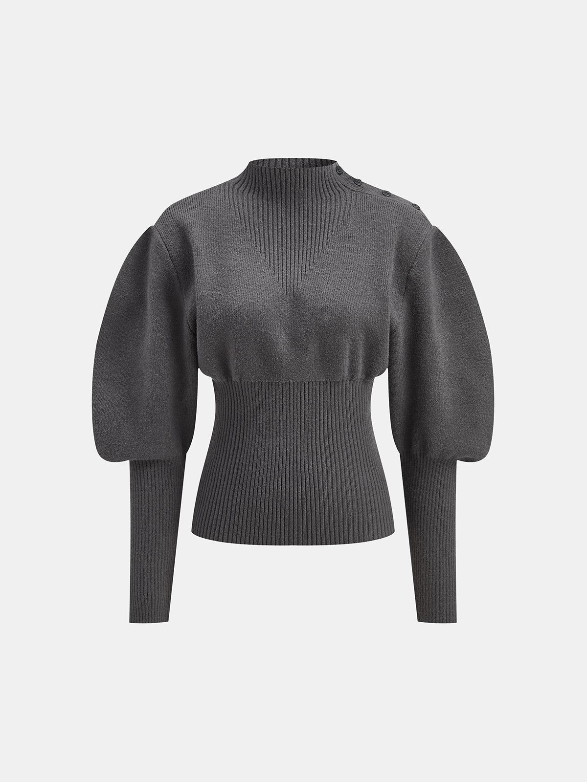 Ribbed Cropped Puff Sleeve Knit Sweater