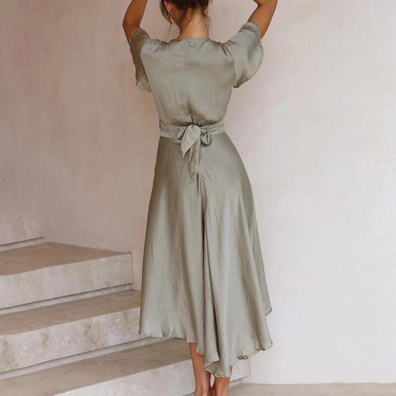 Flutter Sleeve Knot Front Midi Dress