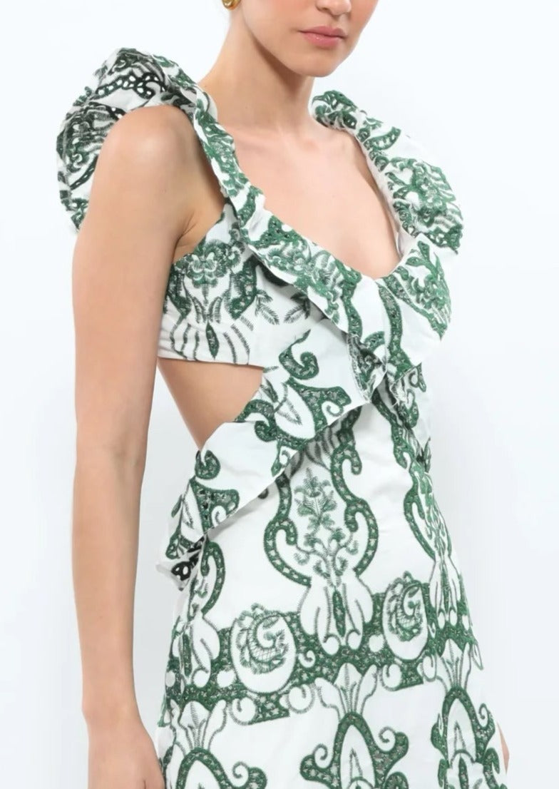Green Floral Cut Out Maxi Dress