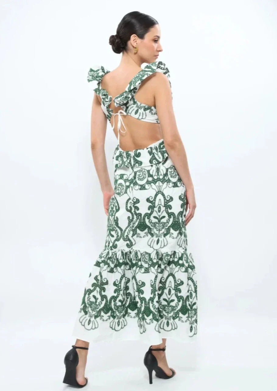 Green Floral Cut Out Maxi Dress