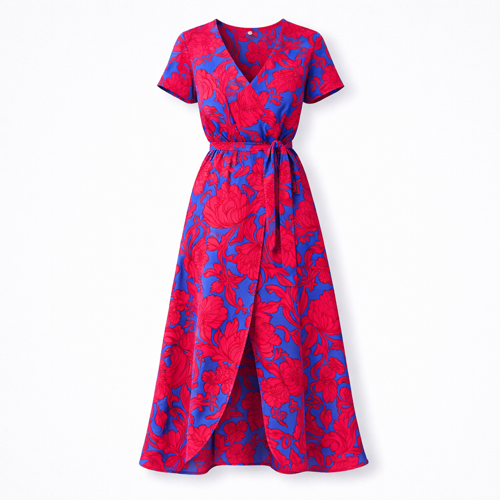 Summer Floral Wrap Midi Dress