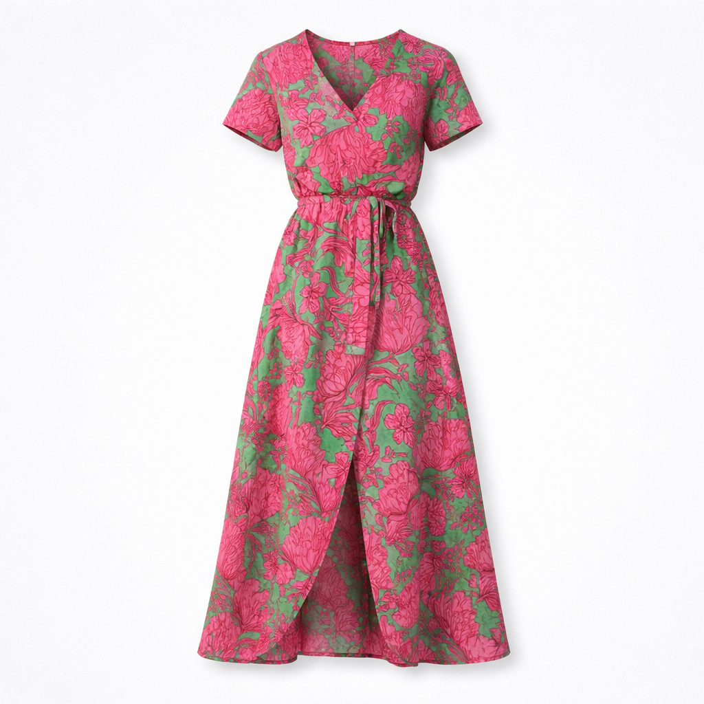 Summer Floral Wrap Midi Dress