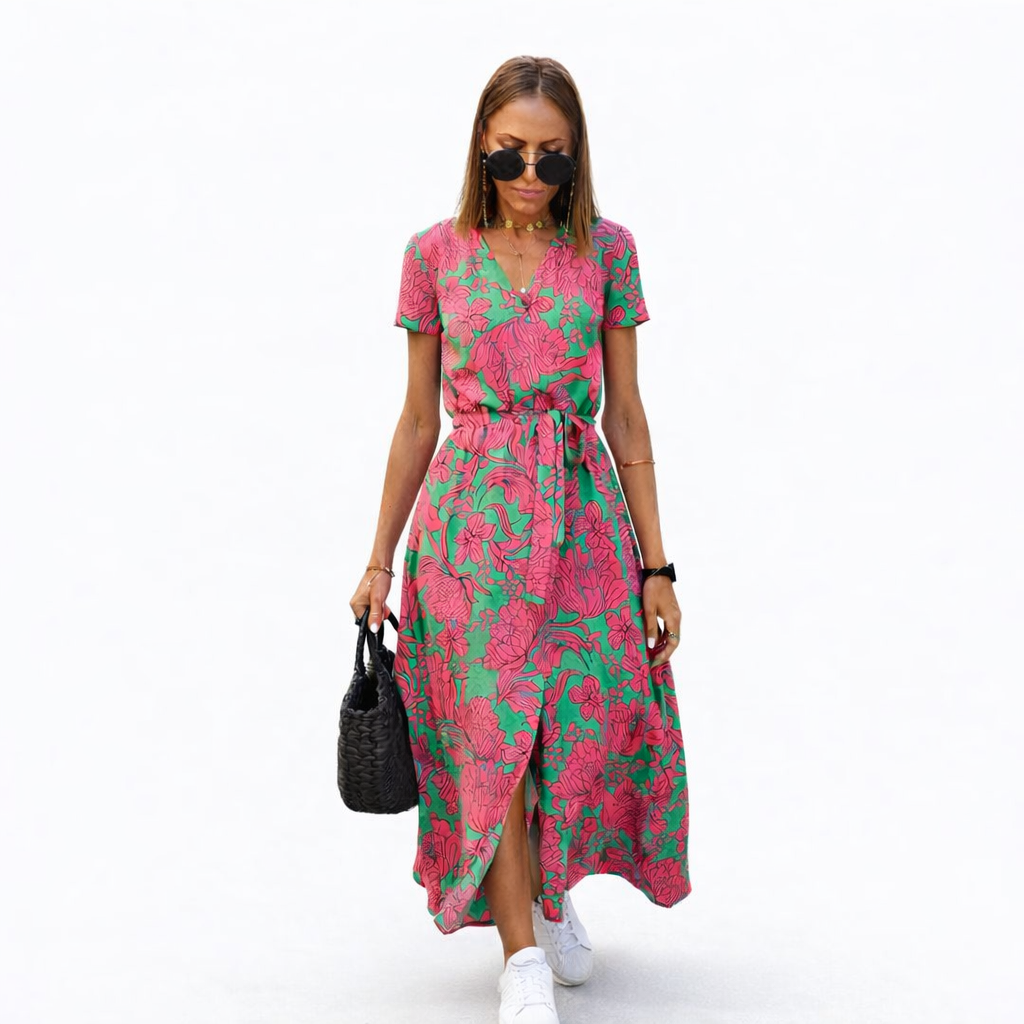 Summer Floral Wrap Midi Dress
