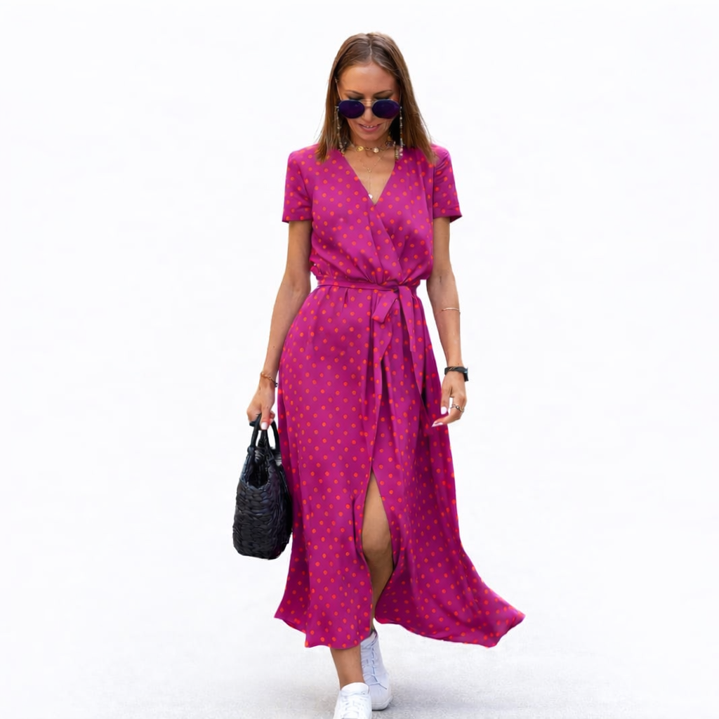 Summer Floral Wrap Midi Dress