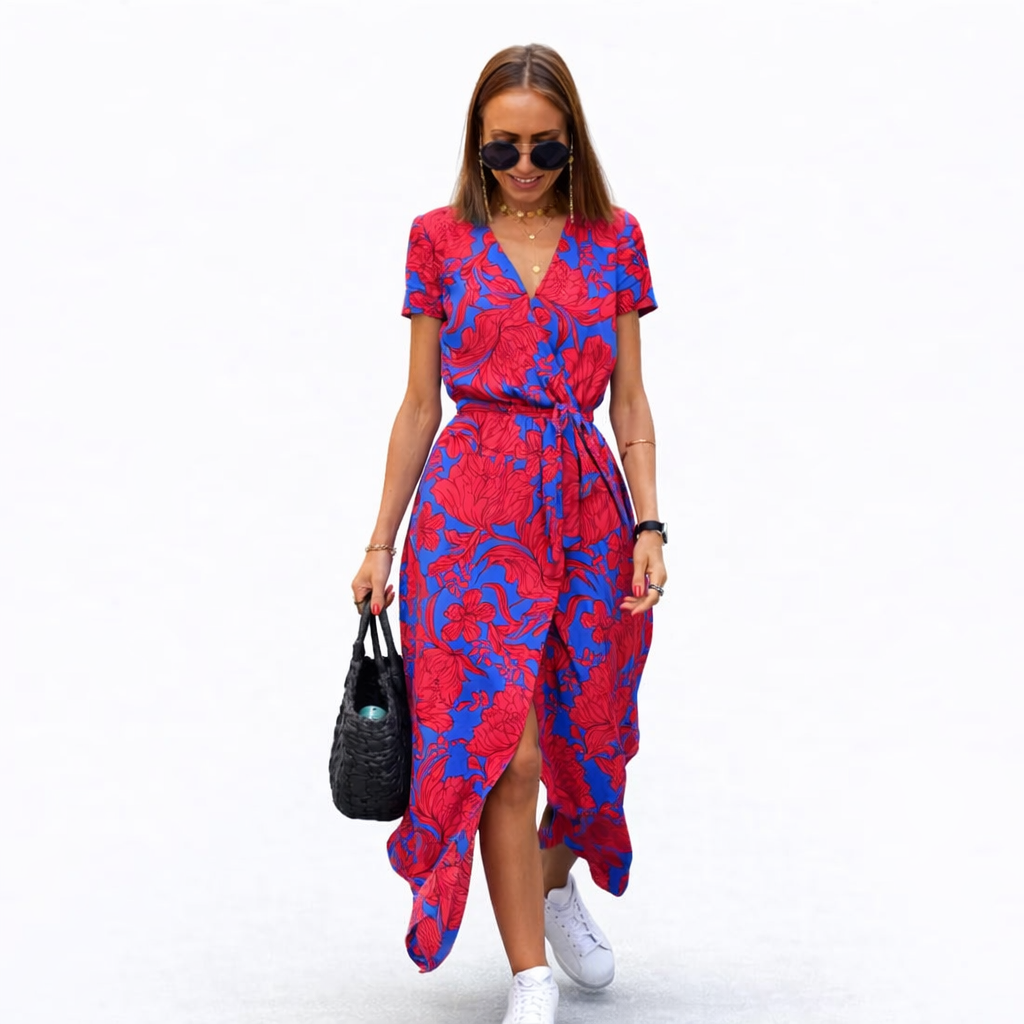 Summer Floral Wrap Midi Dress