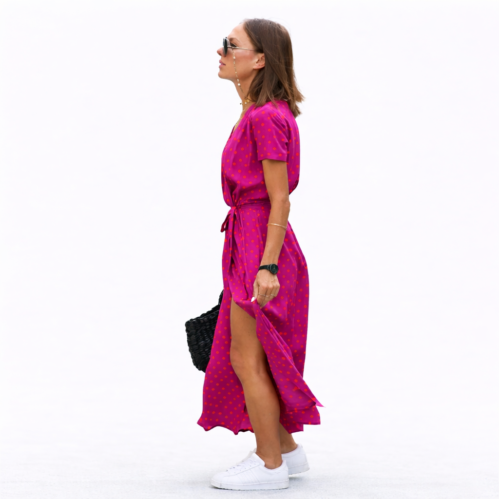 Summer Floral Wrap Midi Dress