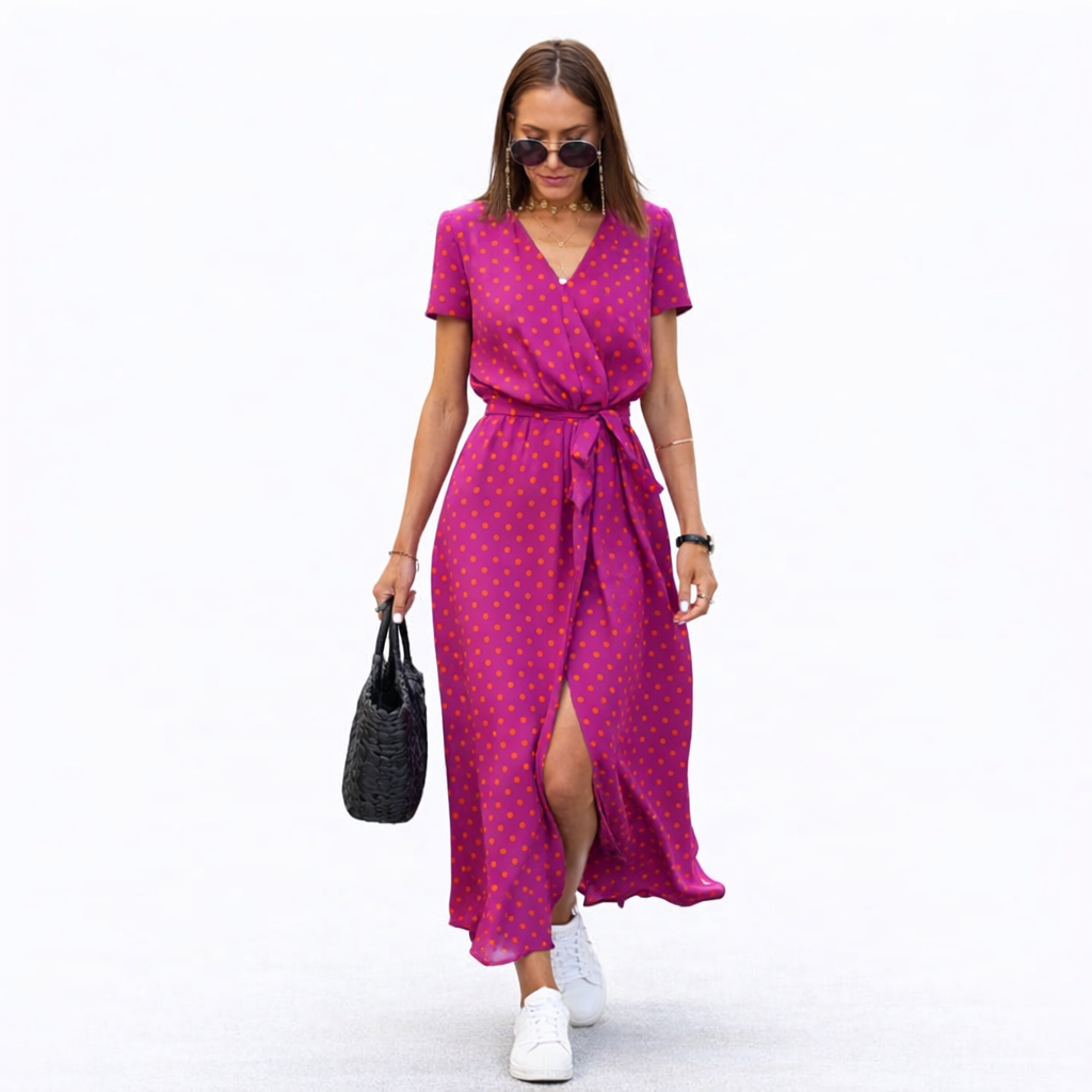 Summer Floral Wrap Midi Dress