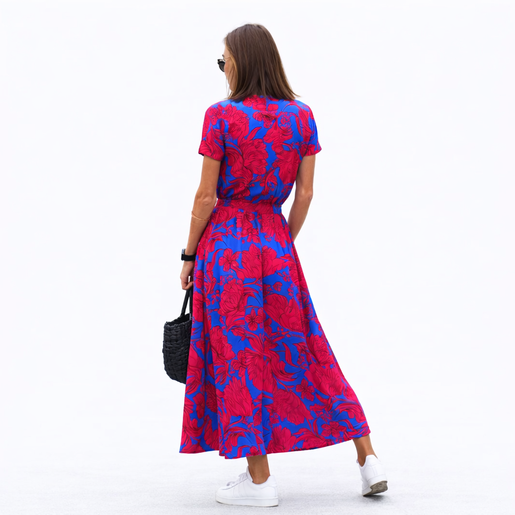 Summer Floral Wrap Midi Dress
