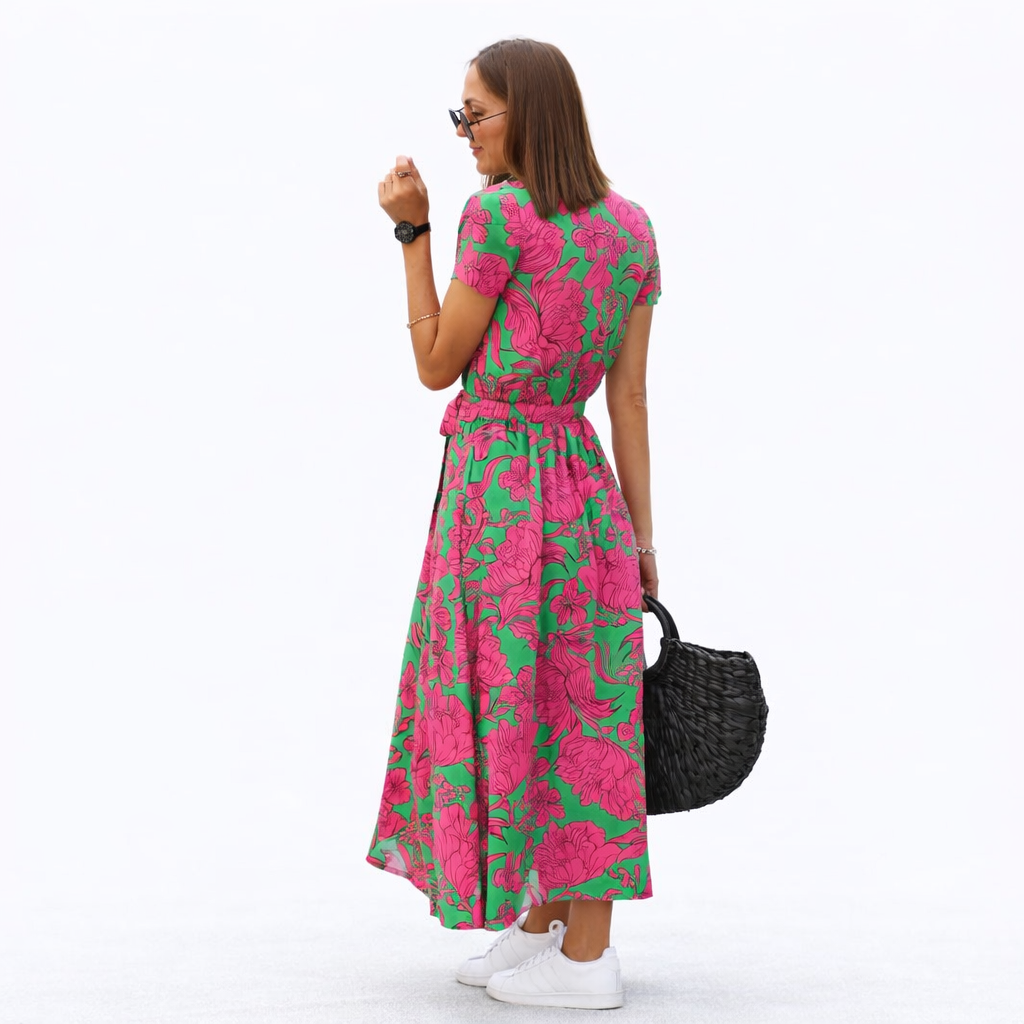 Summer Floral Wrap Midi Dress