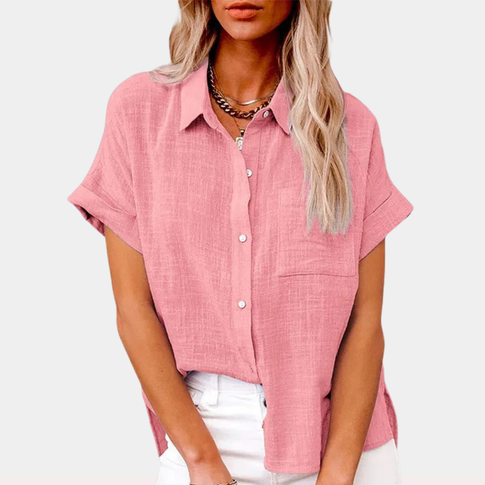 Short Sleeve Button Front Blouse