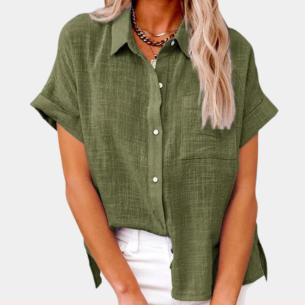 Short Sleeve Button Front Blouse