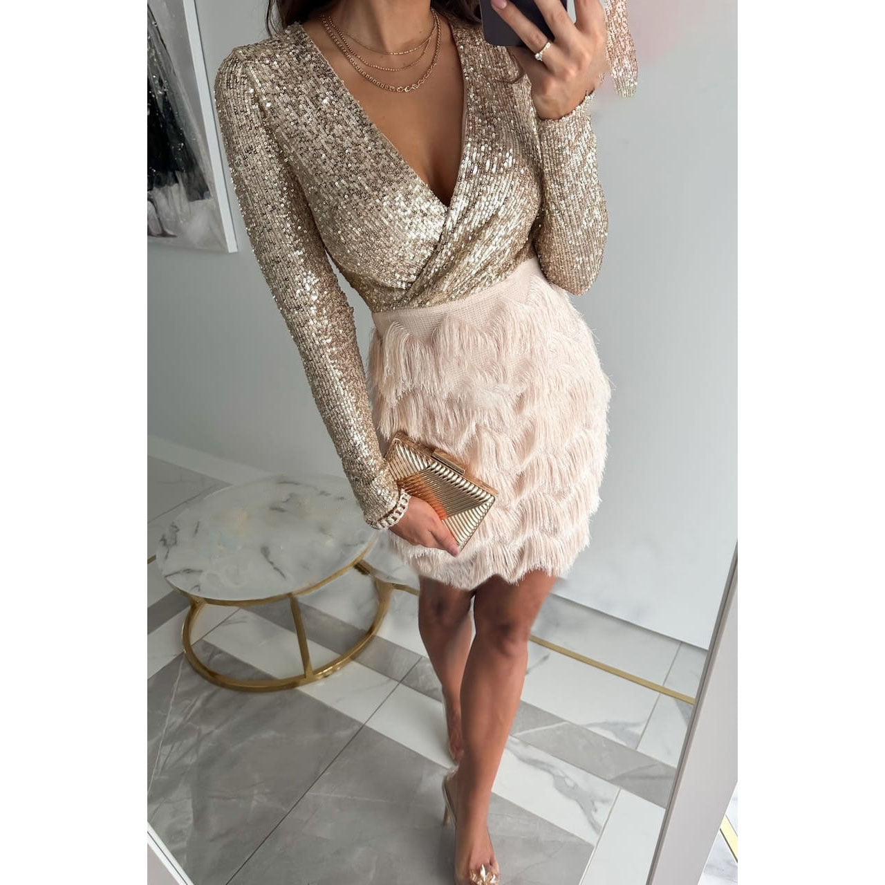 Party Sequin Fringe Mini Dress
