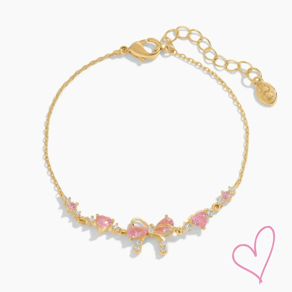 Sparkling Pink Heart Bow Bracelet