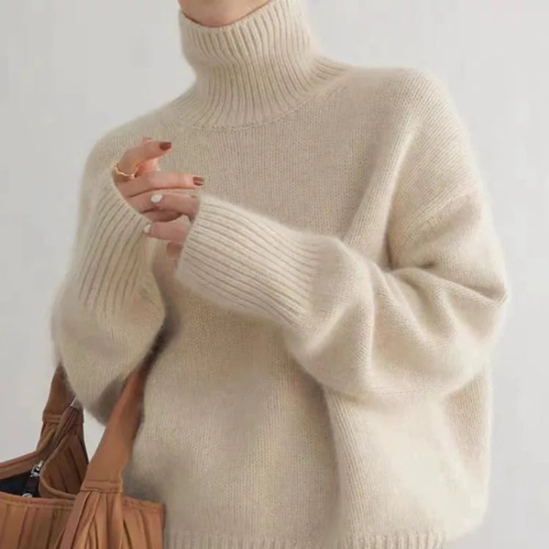 Oversized Ribbed Wool Turtleneck Sweater