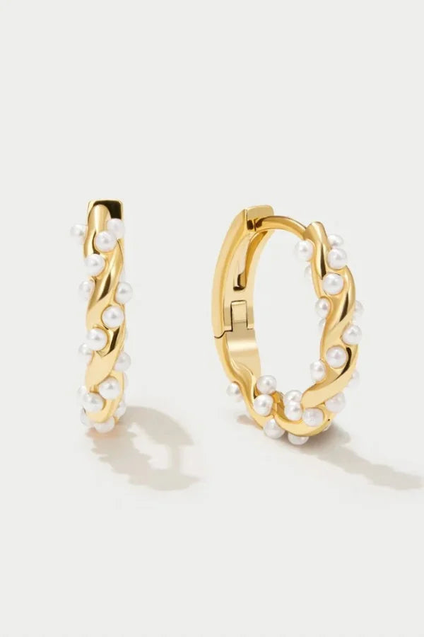 Gold Pearl Hoop Earrings
