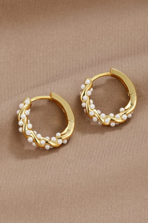 Gold Pearl Hoop Earrings