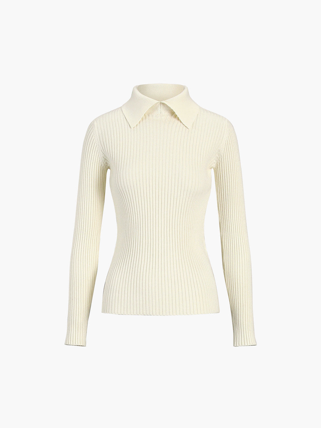 Ribbed Long Sleeve Polo Top
