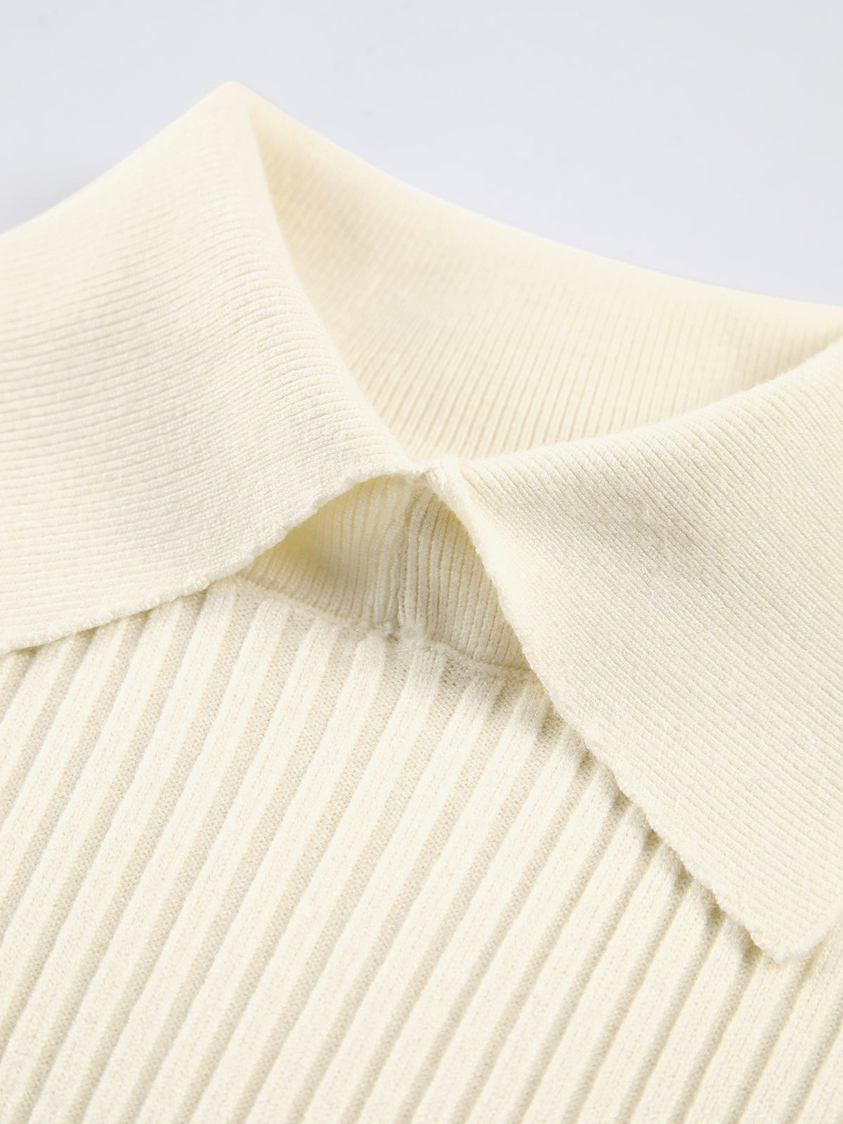 Ribbed Long Sleeve Polo Top