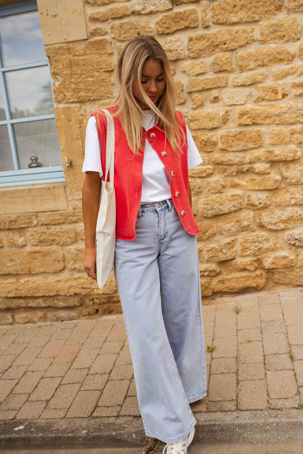 Red Button-Front Gilet