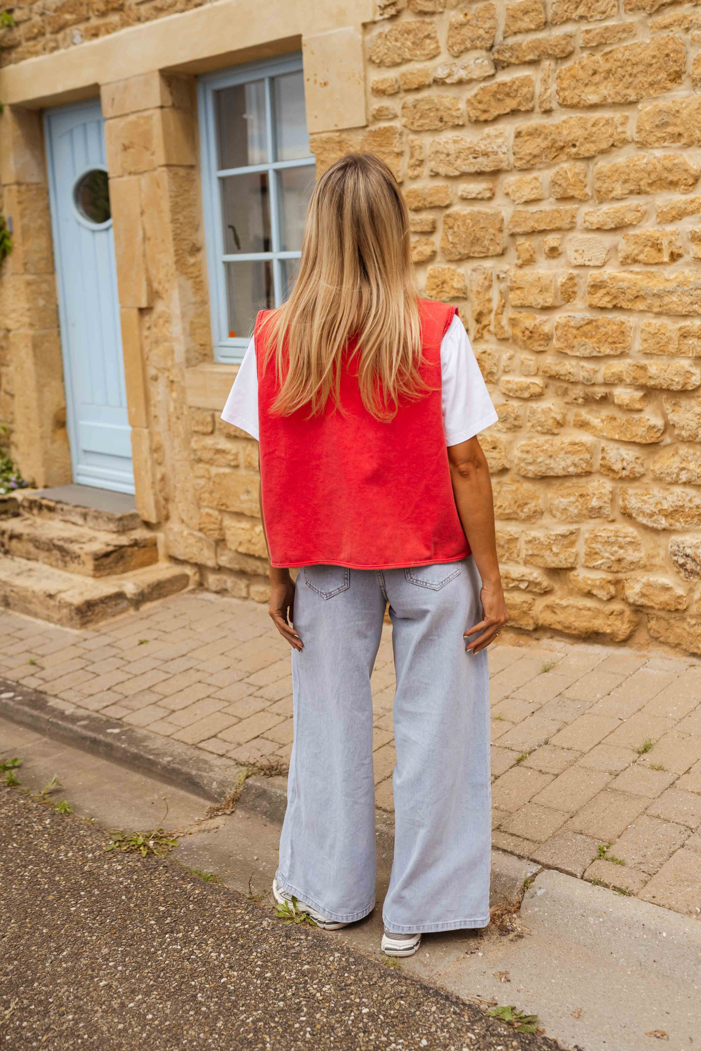Red Button-Front Gilet