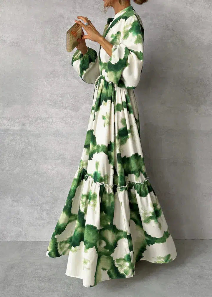 Green Print Bohemian Maxi Dress