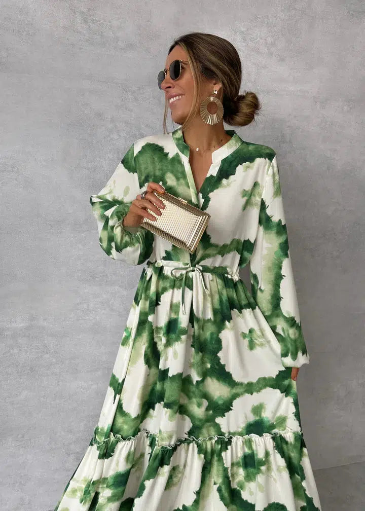Green Print Bohemian Maxi Dress