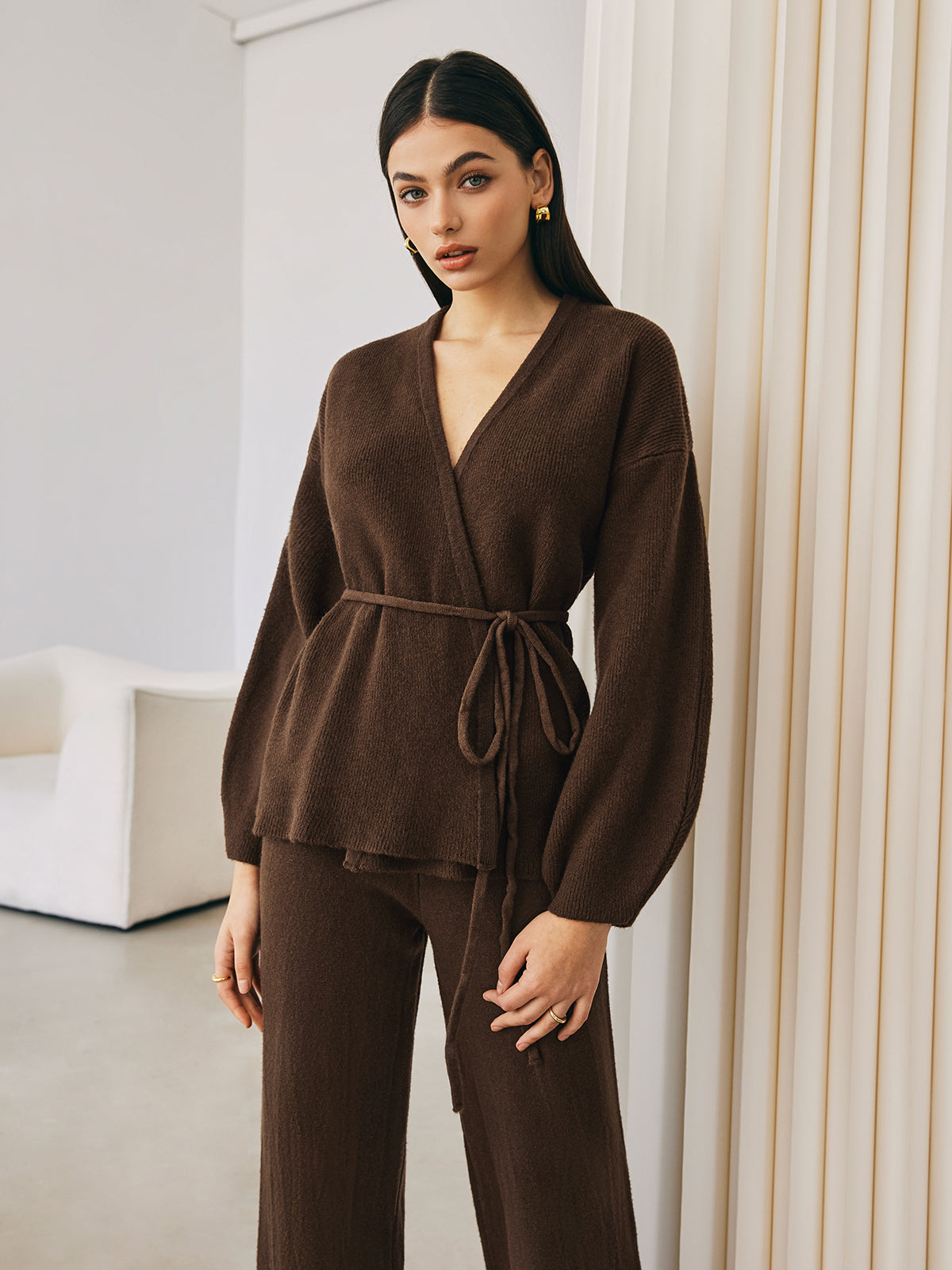 Knit Wrap Sweater Pants Set
